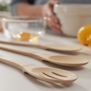 Give it a Rest Slotted spoon has an elevated spoon head to keep your counters clean. bambu